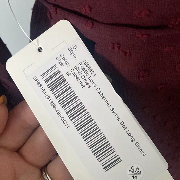 SOLD!!! NWT Poetic Love Cabernet Swiss Dot Long Sleeve Dress - Picture 8 of 8